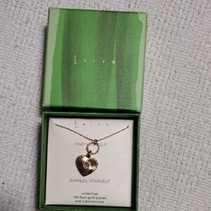 NIB Leith Gold Heart Necklace Purple Accent 14K Flash Gold Plated Nickel Free